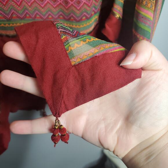 Soft Surroundings Gypset Layered Kimono Tunic Top Red Striped Beaded One Size - Picture 7 of 12